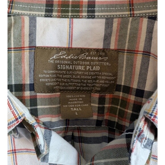 Eddie Bauer Size Large Tall Plaid Shirt Mens Green White Button Down Top LS LT - Picture 2 of 5